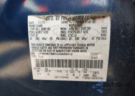 2012 Ford Explorer from USA, damaged, VIN 1FMHK7B81CGA58912